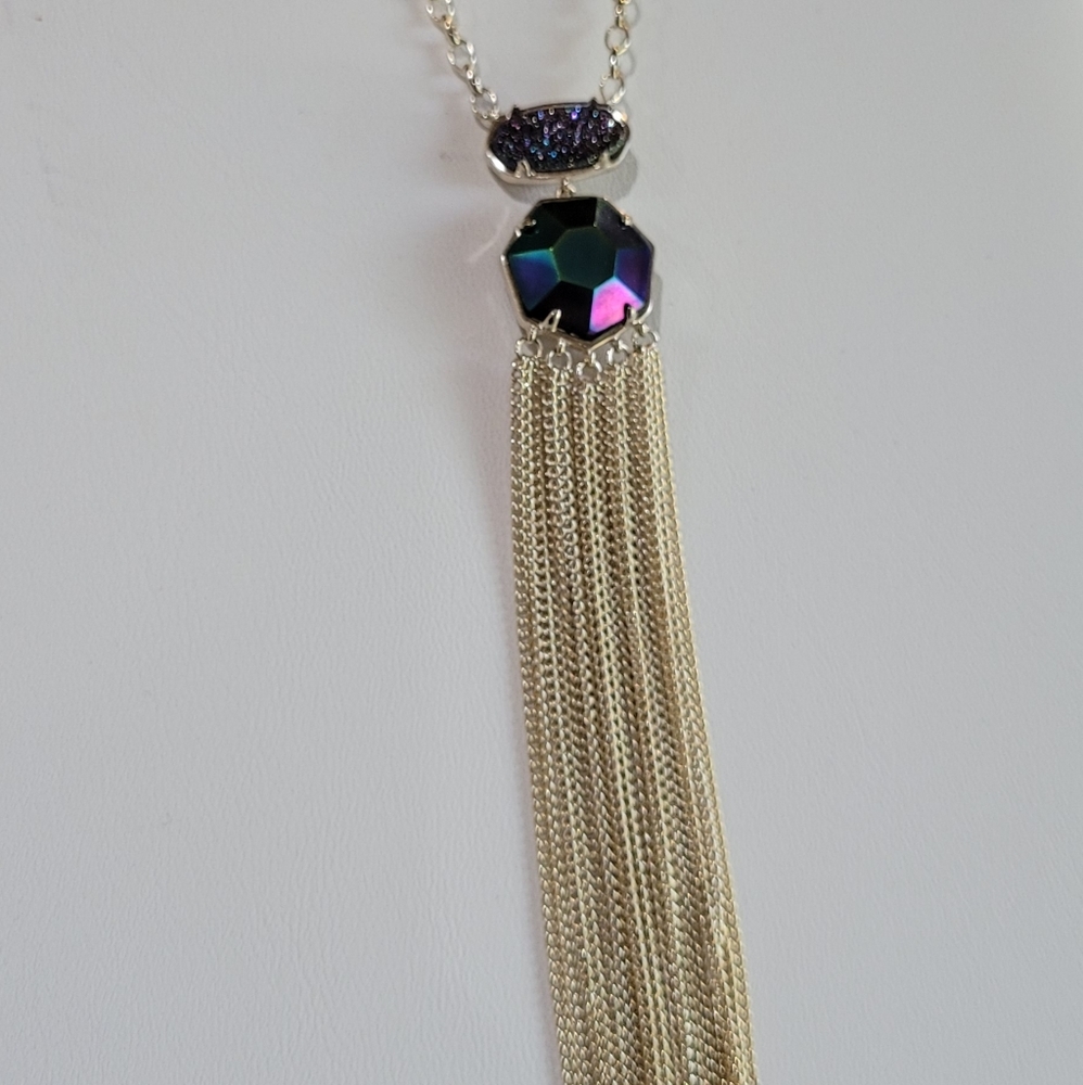 Kendra Scott Long Custom Necklace Multi Drusy Mystic Iridescent Gold